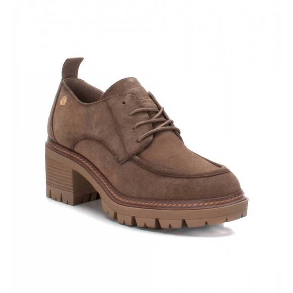 NEW XTI women's suede heeled oxfords shoes in taupe - Picture 1 of 4